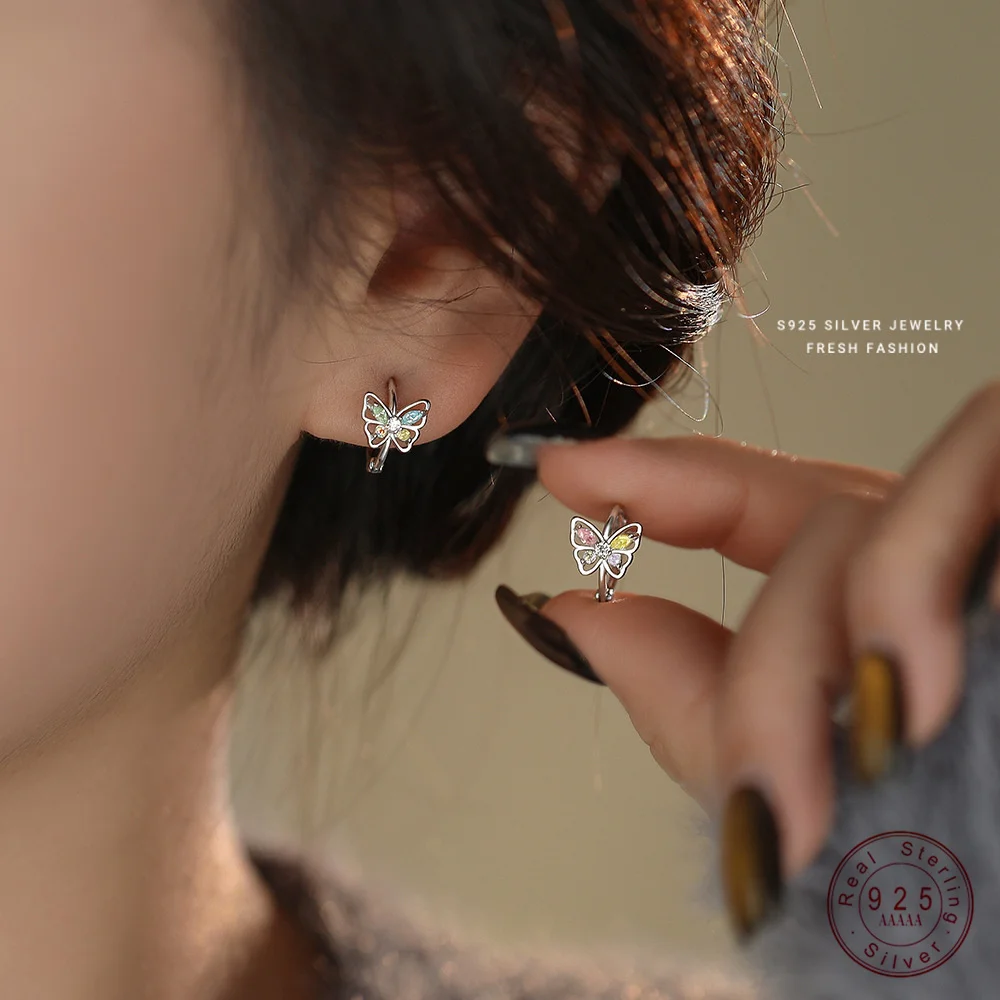 Серьги-бабочки из стерлингового серебра 925 пробы с цветным цирконом для женщин