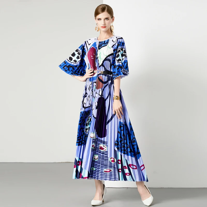 

Платье женское длинное Плиссированное с круглым вырезом, в стиле ретро