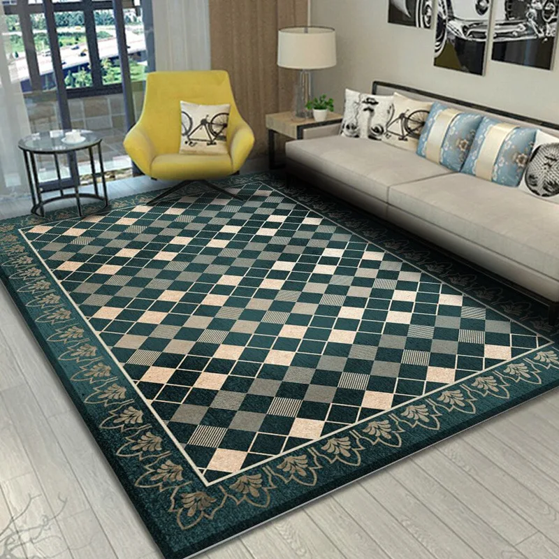 

Vintage Green Geometric Flower Carpet For Living Room Pattern Rug For Bedroom Table Accessories Bedroom Area Rug Hand Wash Tapis