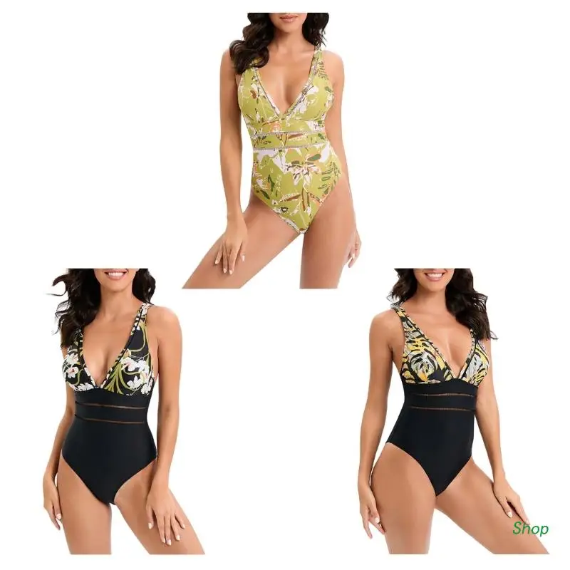 

L5YC женская цельный пляжный бикини с мягкой сумкой и вырезами купальник с высокой талией комплект бикини с принтом купальный костюм купальн...