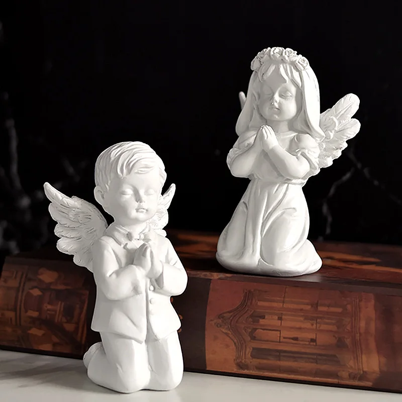 

1PC Desktop Praying Angel Statue Resin Creative Decoration Handmade Household Indoor Crafts Ornaments