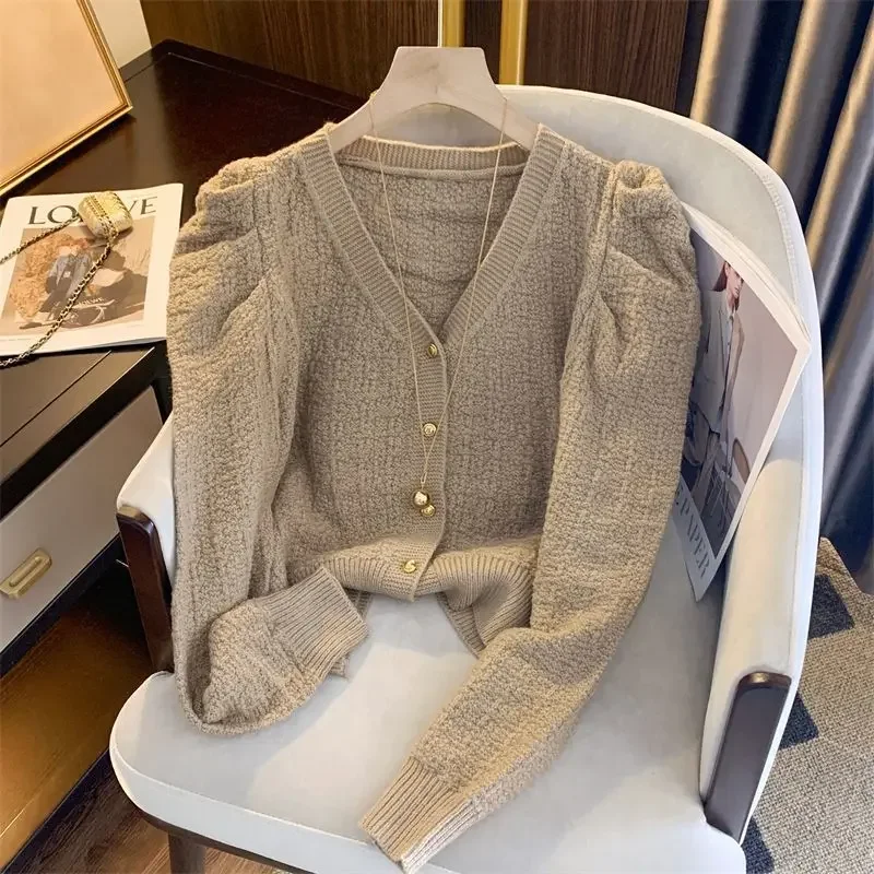 Элегантный трикотажный топ Sweetage-reducingdesign осенний Новый однотонный на пуговицах с