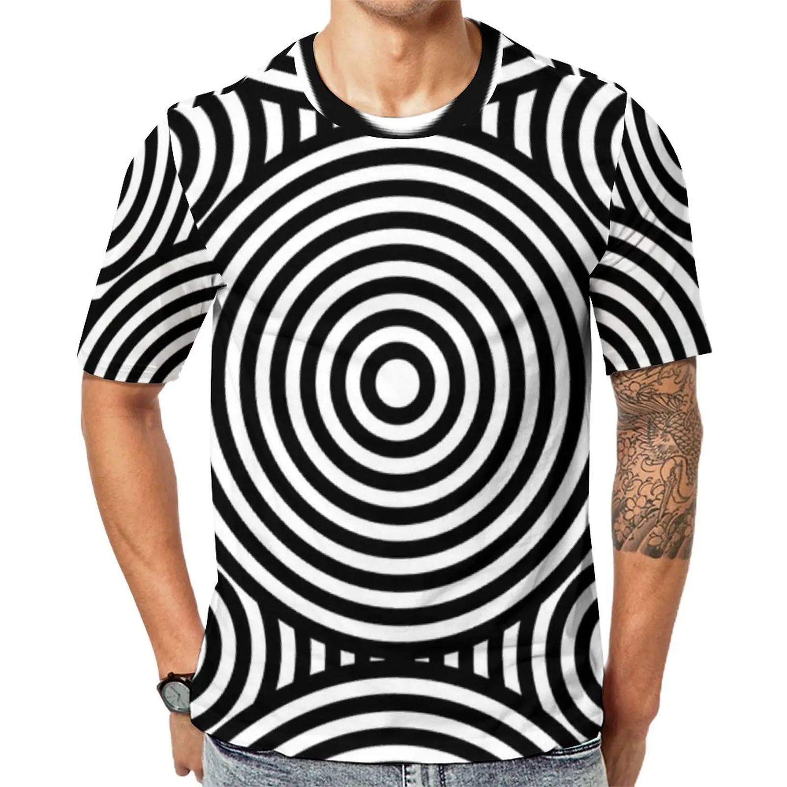 

Abstract Line Print T-Shirt Mod Circles Cool T Shirts Short Sleeve Pattern Tshirt Hot Summer Classic Oversized Top Tees