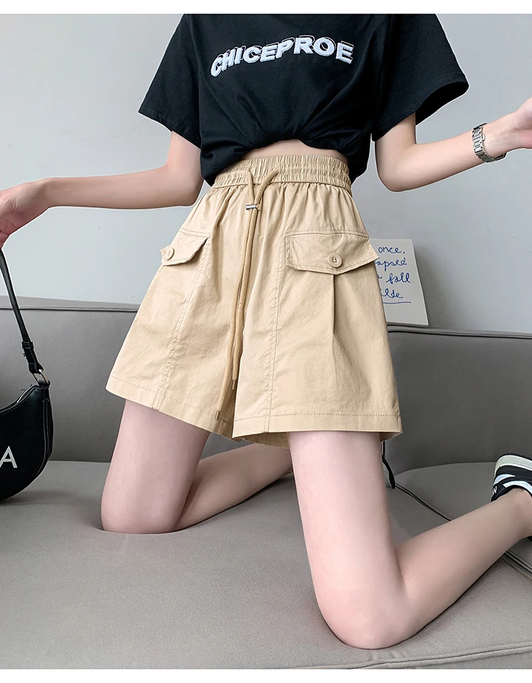 Шорты женские с эластичным поясом тонкие широкие свободные бриджи кулиской