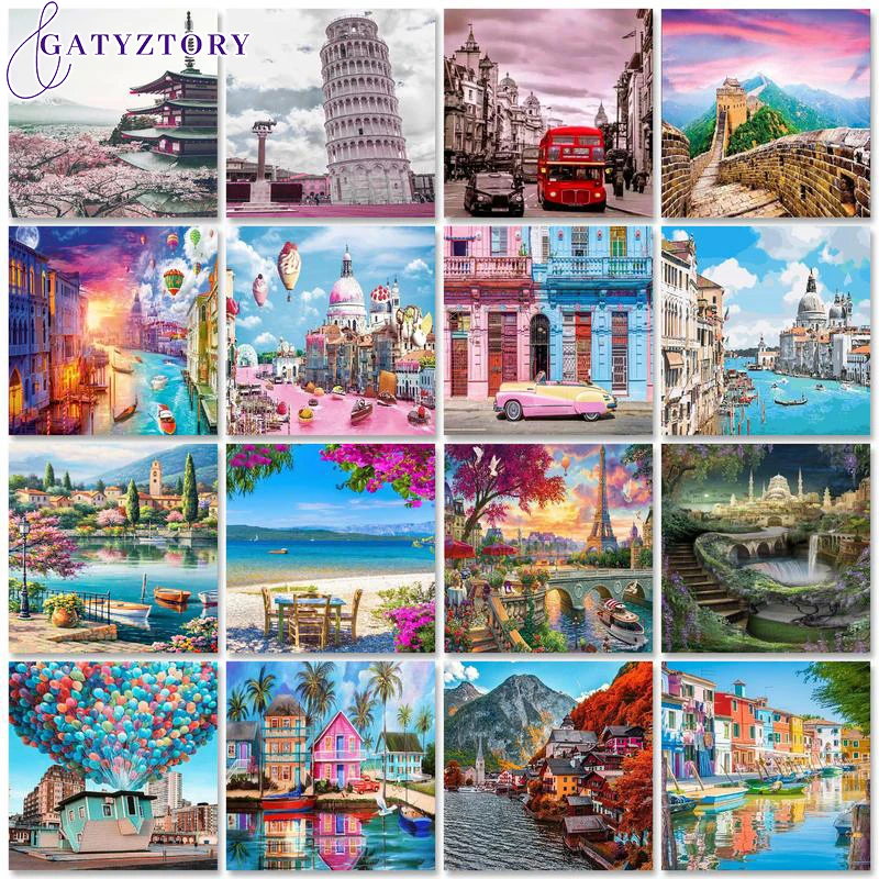 

GATYZTORY 60x75cm Painting by numbers Unframe Number painting Scenery Coloring by numbers Wall Art Home decor