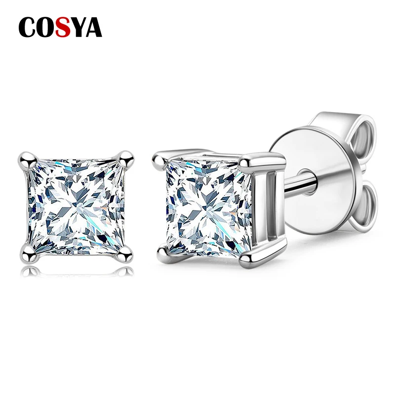 

COSYA 925 Sterling Silver Moissanite Stud Earrings 2Ct Trend Pass Diamond Test D for Women Wedding Party Fine Jewelry Gift