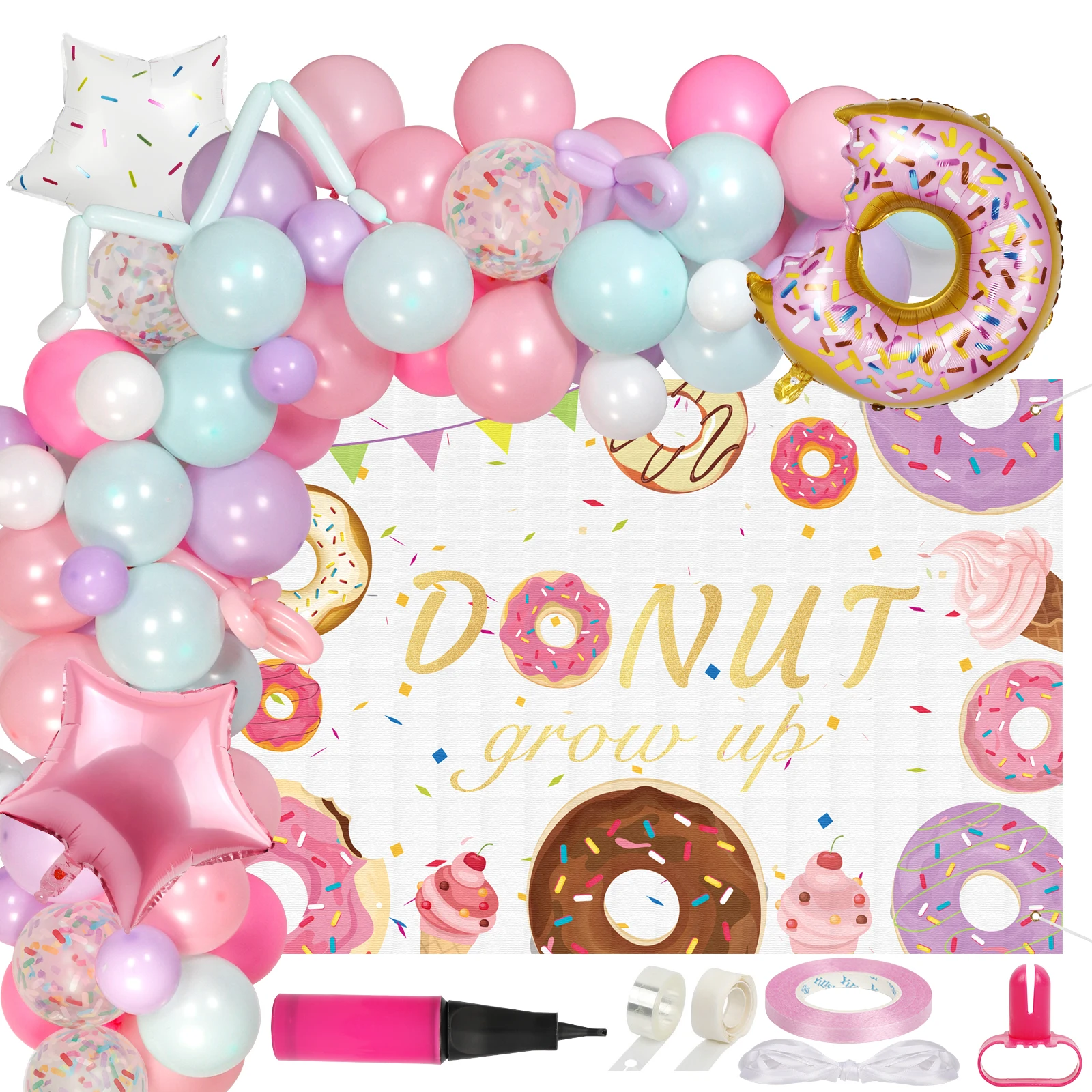 

OurWarm Birthday Donuts Background Banner Set Rainbow Macaron Colors Latex Ballon Baby Shower Birthday Party Decoration