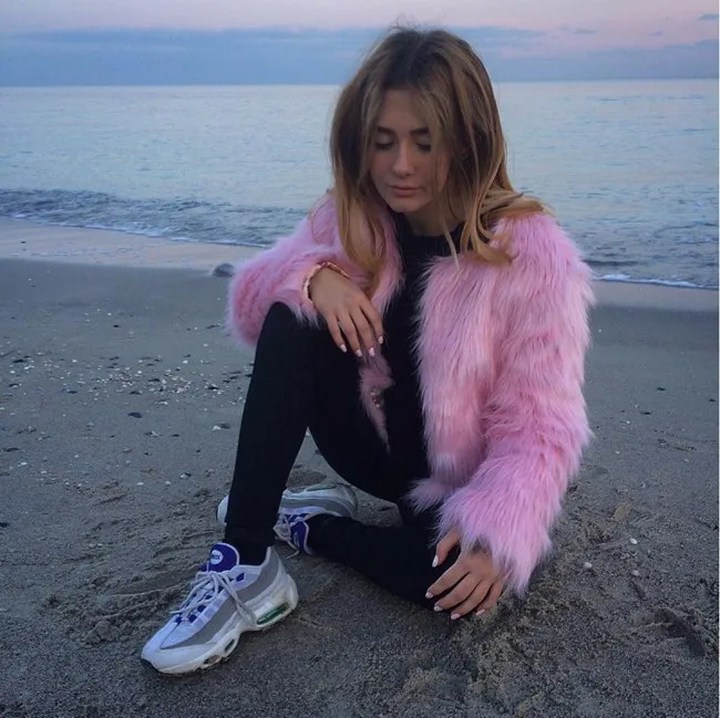 Autumn Winter Fashion Imitation Fox Fur Coat Pink Coat Women's Short Long-sleeved O-Neck Fur Coat Large Size 6XL Free Shipping