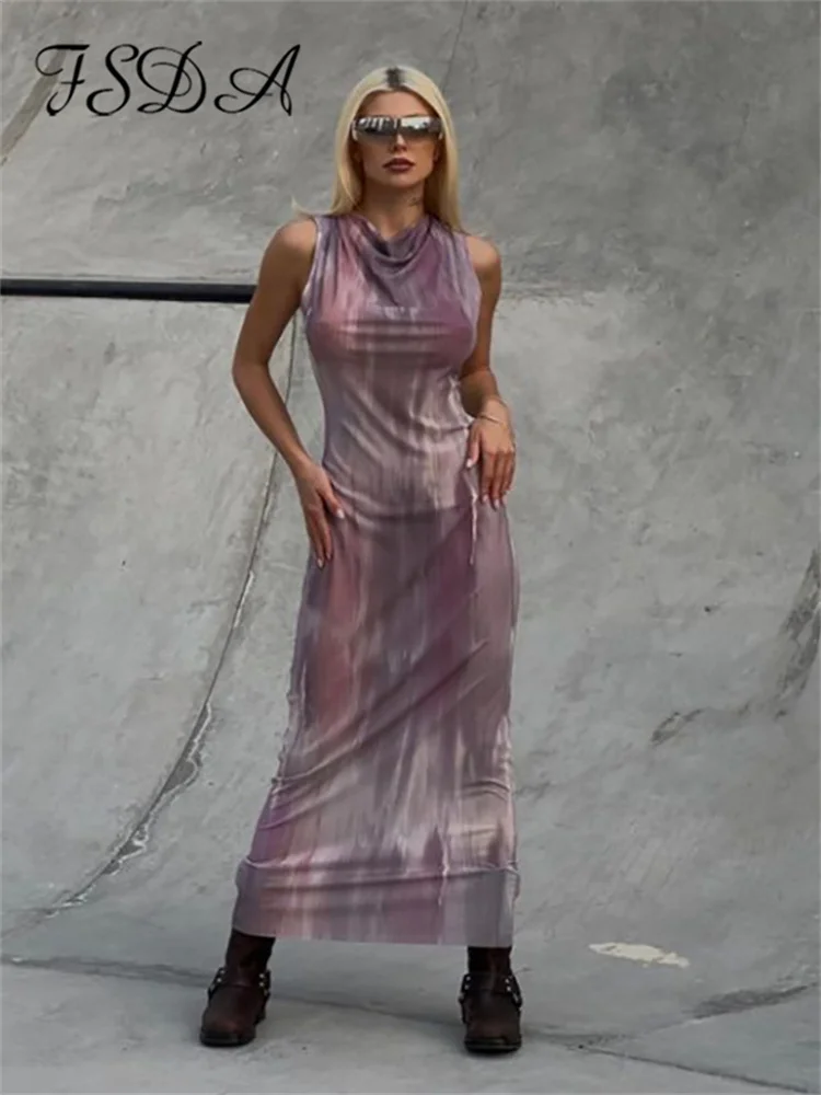 

FSDA Print O Neck Sleeveless Bodycon Midi Dress Women Summer Y2K Sexy Casual Long Dresses Party Club Streetwear