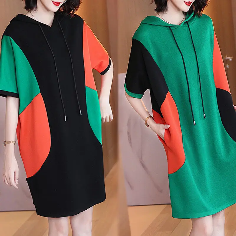 

2022 Dress Women's Summer New Large Size Clothing Loose Cover Belly Reduce Age All-match Mid-length Stitching Bottoming Skirt