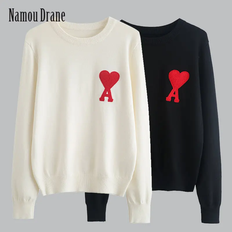 

Namou Drane осень/зима 2022 новый пуловер с круглым вырезом надпись A Love Флокированный вязаный Однотонный свитер женский с длинным рукавом