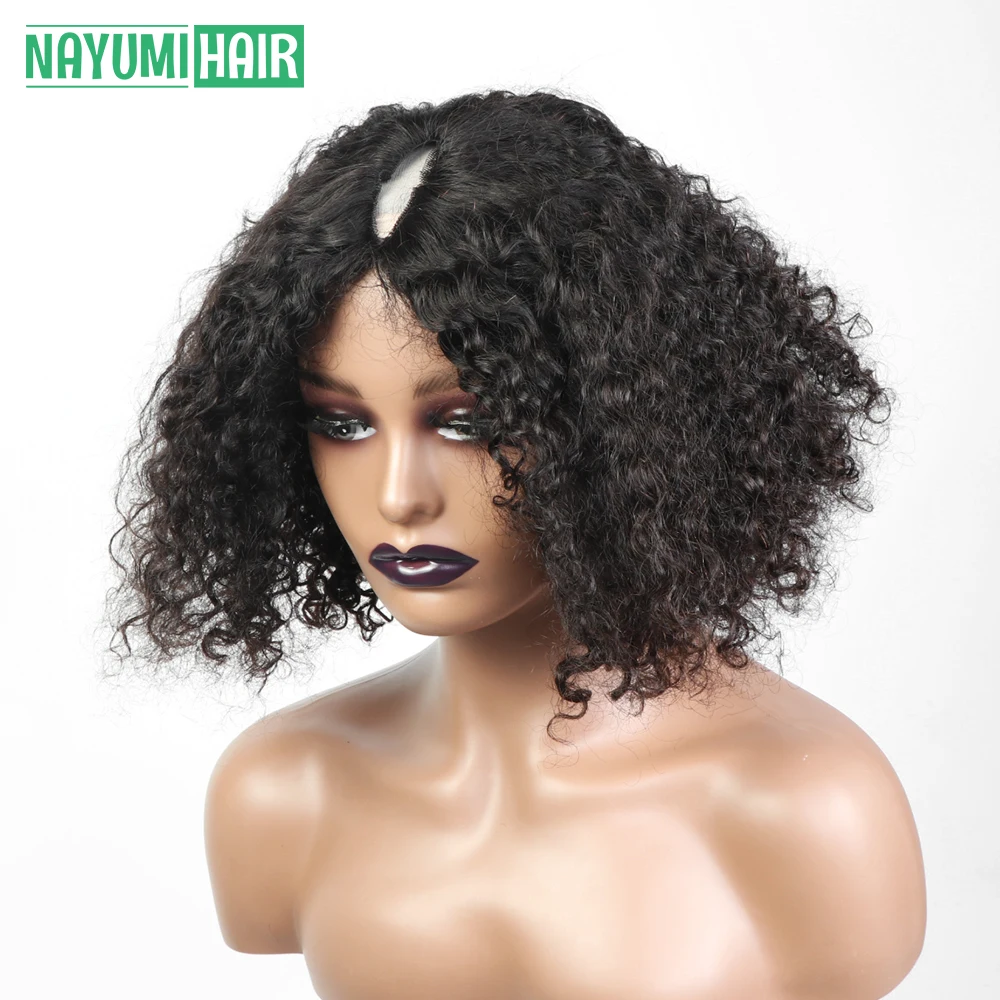 Short Wigs Human Hair Bob Wig V Part Glueless Deep Curly Human Hair Wig No Sew In No Leave Out Wig Peruvian Friendly Thin Part enlarge