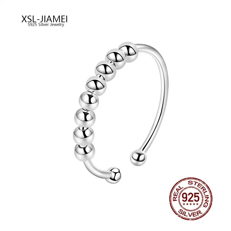 

XSL JIAMEI S925 Sterling Silver Rotatable Pressure Relief Ring Minimalist All-Match Women's Party Jewelry Birthday Gift