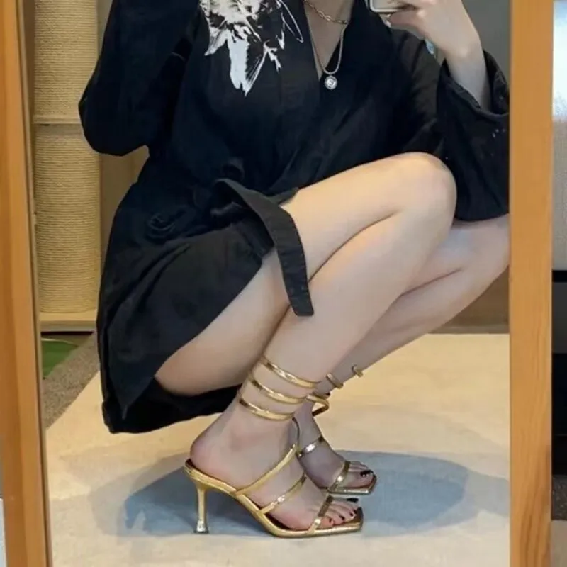 Женские босоножки в римском стиле ZARF золотистые сандалии с открытым носком