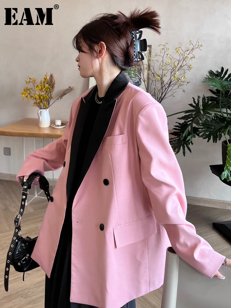 

[EAM] Women Color-block Elegant Big Size Blazer New Lapel Long Sleeve Loose Fit Jacket Fashion Tide Spring Autumn 2022 1DF0544