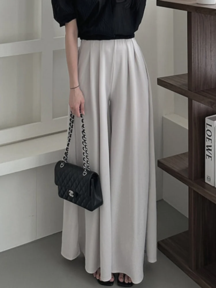 

Женские Модные плиссированные широкие брюки, однотонные свободные прямые брюки с высокой талией, Новинка лета 2023, универсальная одежда Y286