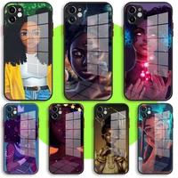liquid glass case for iphone 13 11 12 mini pro max xs xr x 7 8 6 plus se2 silicone cover black art black little girl african