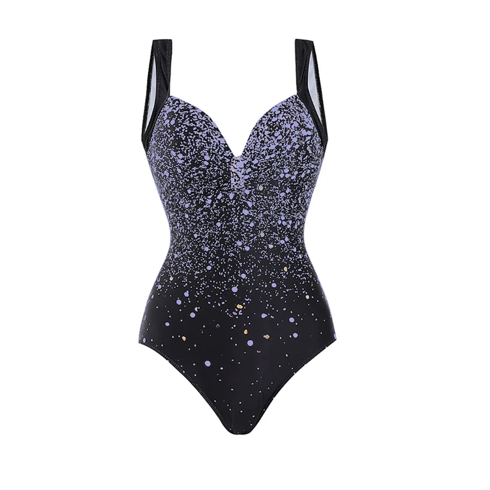 Retro black sequined v-neck printed hip sexy one-piece swimsuit set
