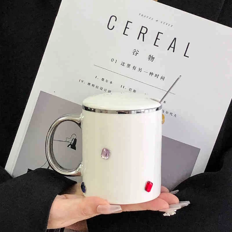 350 мл креативная керамическая кружка с инкрустацией бриллиантами и