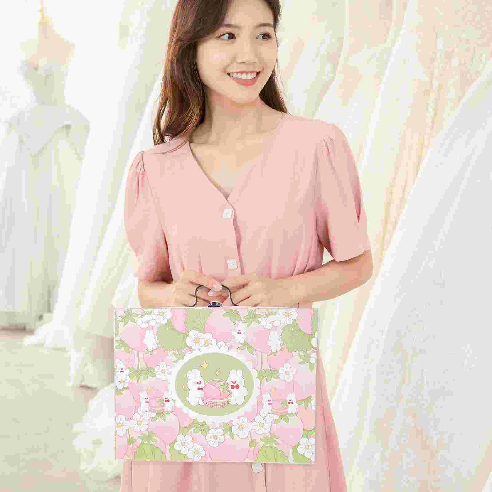 

Cartoon Pattern Packaging Box Organizer Box Handheld Storage Box Paperboard Suitcase Box