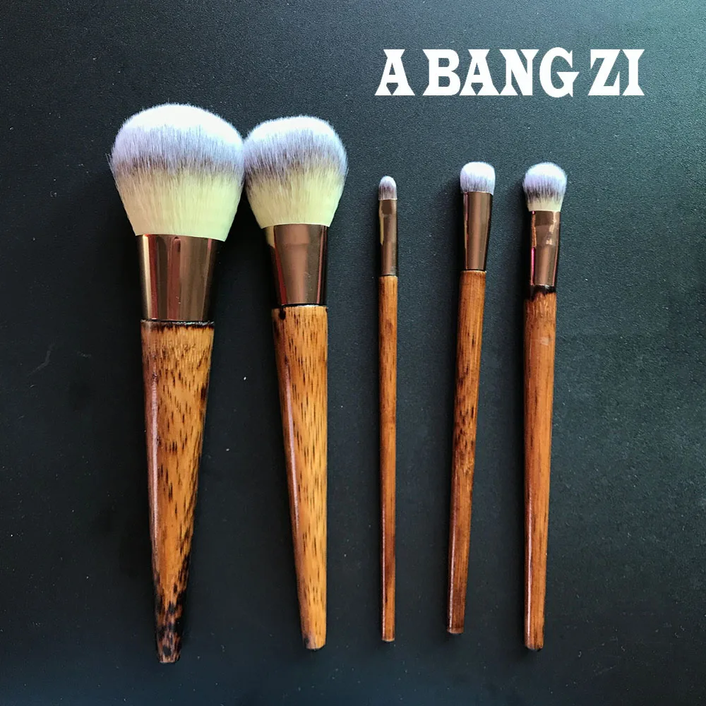 

5 pieces bamboo handle synthetic hair large powder brush professional use of salon set brushes
