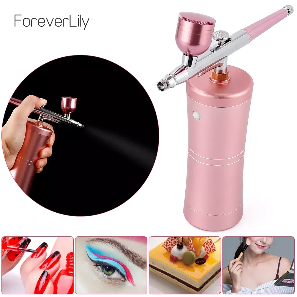 

NEW2023 Top 0.4mm Pink Mini Air Compressor Kit Air-Brush Paint Spray Gun Airbrush For Nail Art Tattoo Craft Cake Nano Fog Mist S
