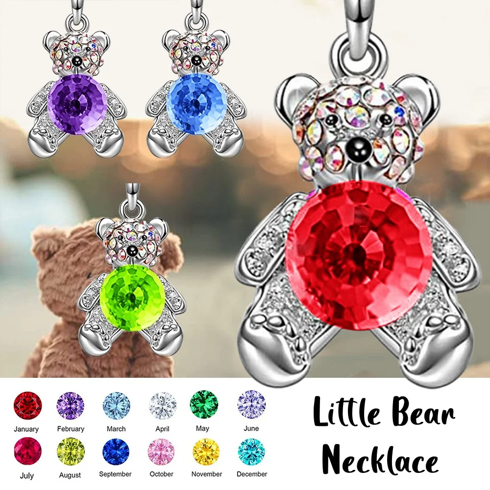 

Cute Teddy Bear Necklace Heart-Shaped Crystal Pendant For Young Girls Christmas Gifts