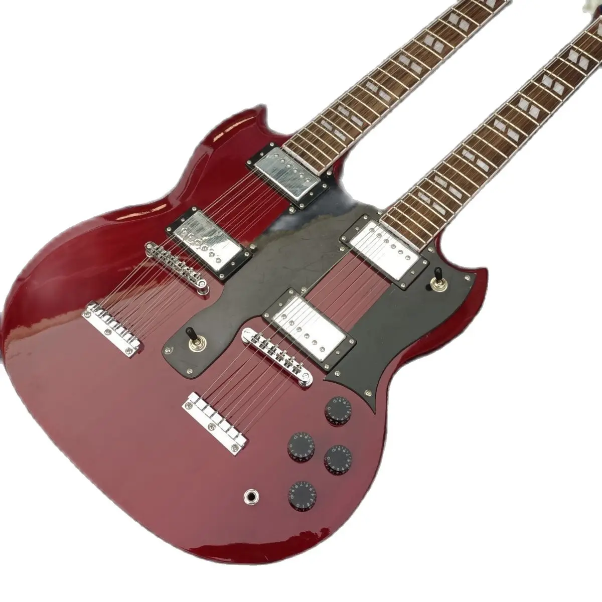 

Double Head Electric Guitar, 6+12 Strings, Wine Red, Chrome Plated Accessories,