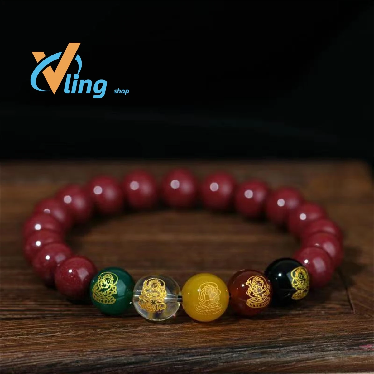 

Cinnabar Bracelet Transfer BeadFive Way God of Wealth Raw Ore Birthyear Valentine Jewelry Fashion Gift Charm Retro AmuletWomen