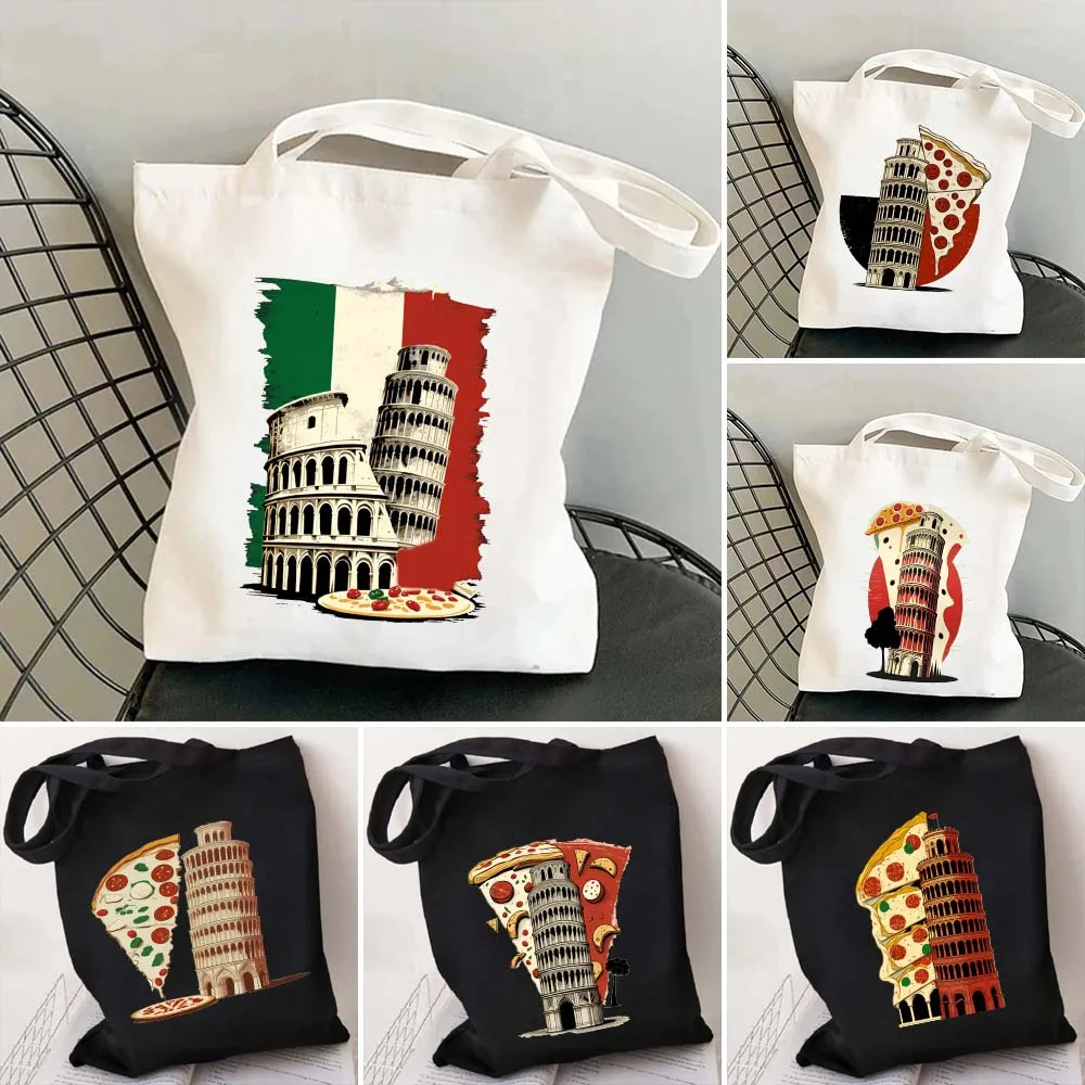 

Pizza Tower Italy Italia Pisa Tower Torre di Pisa Women's Canvas Shoulder Totes Bag Large Capacity Cotton Shopping Beach Handbag