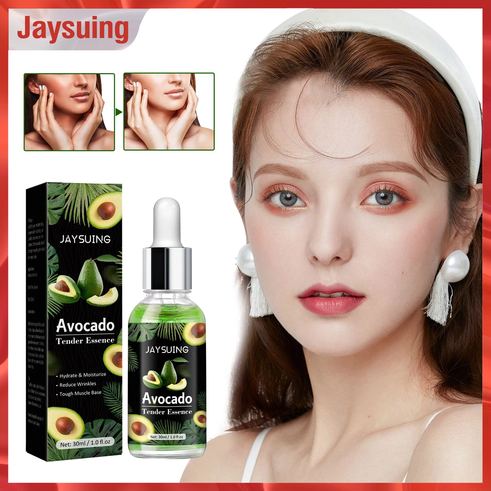 

Jaysuing Anti Wrinkle Serum Whitening Moisturizing Lifting Firming Anti-Aging Fade Fine Lines Brighten Avocado Face Essence 30ml