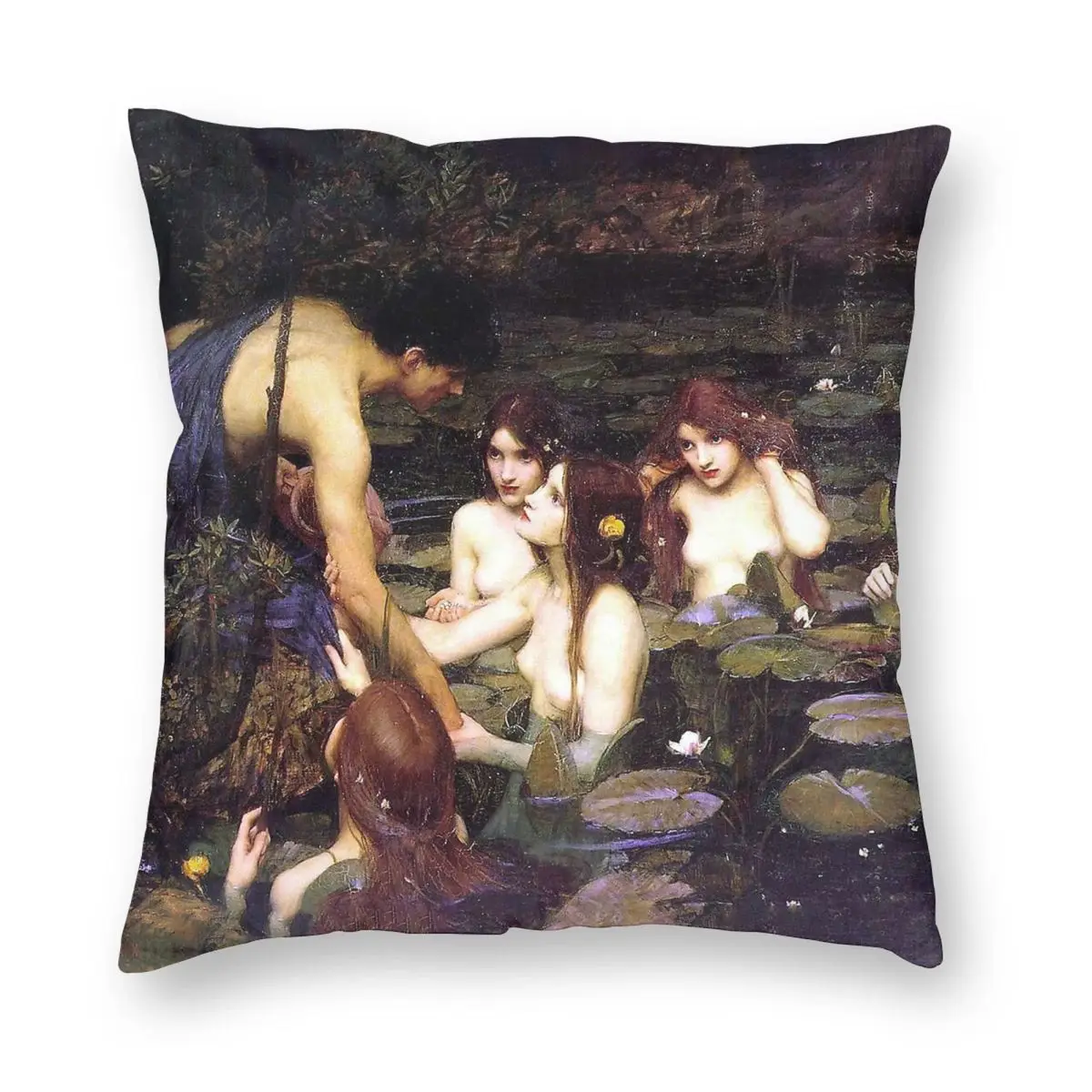 Гилас и нимфы J. W. Квадратная наволочка Waterhouse из полиэстера льна бархатная с