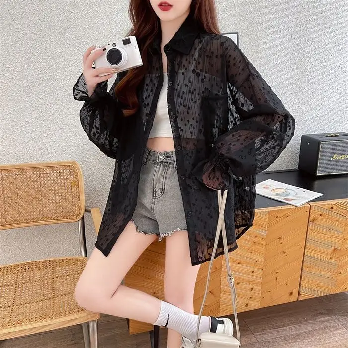 Легкая жаккардовая рубашка Солнцезащитная одежда женская летняя Корейская
