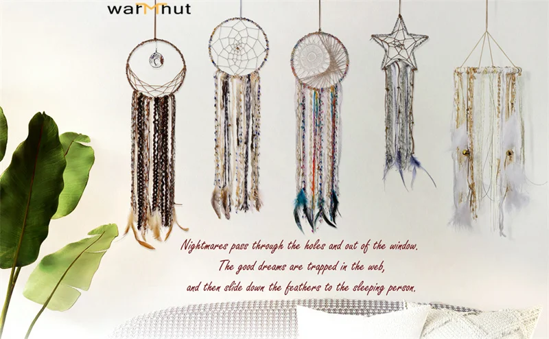 

WarmHut Tree of Life Star Dream Catcher Wall Decor Boho Handmade Dreamcatcher With Feathers Home Garden Bedroom Party Ornament