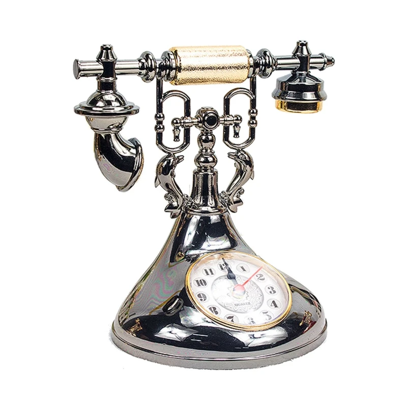 

Retro Telephone Model Alarm Clock Creative Timekeeper Desktop Ornament for Home Kids Room Bedside Table Decoration Clocks