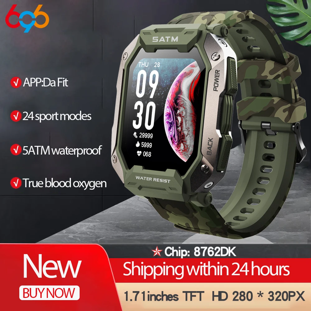 

2022 New 1.7" Men Outdoor 24 Sport Modes ​Smart Watch 5ATM Waterproof Wristwatch True Blood Oxygen Heart Rate Testing Smartwatch