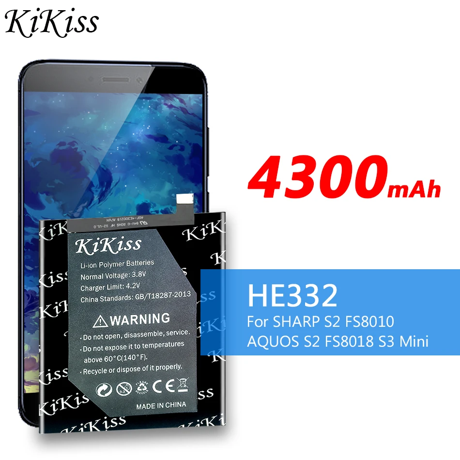 Сменный аккумулятор KiKiss большой емкости 4300 мАч HE332 для Sharp S2 fs8010 Aquos FS8018 S3 Mini S3mini