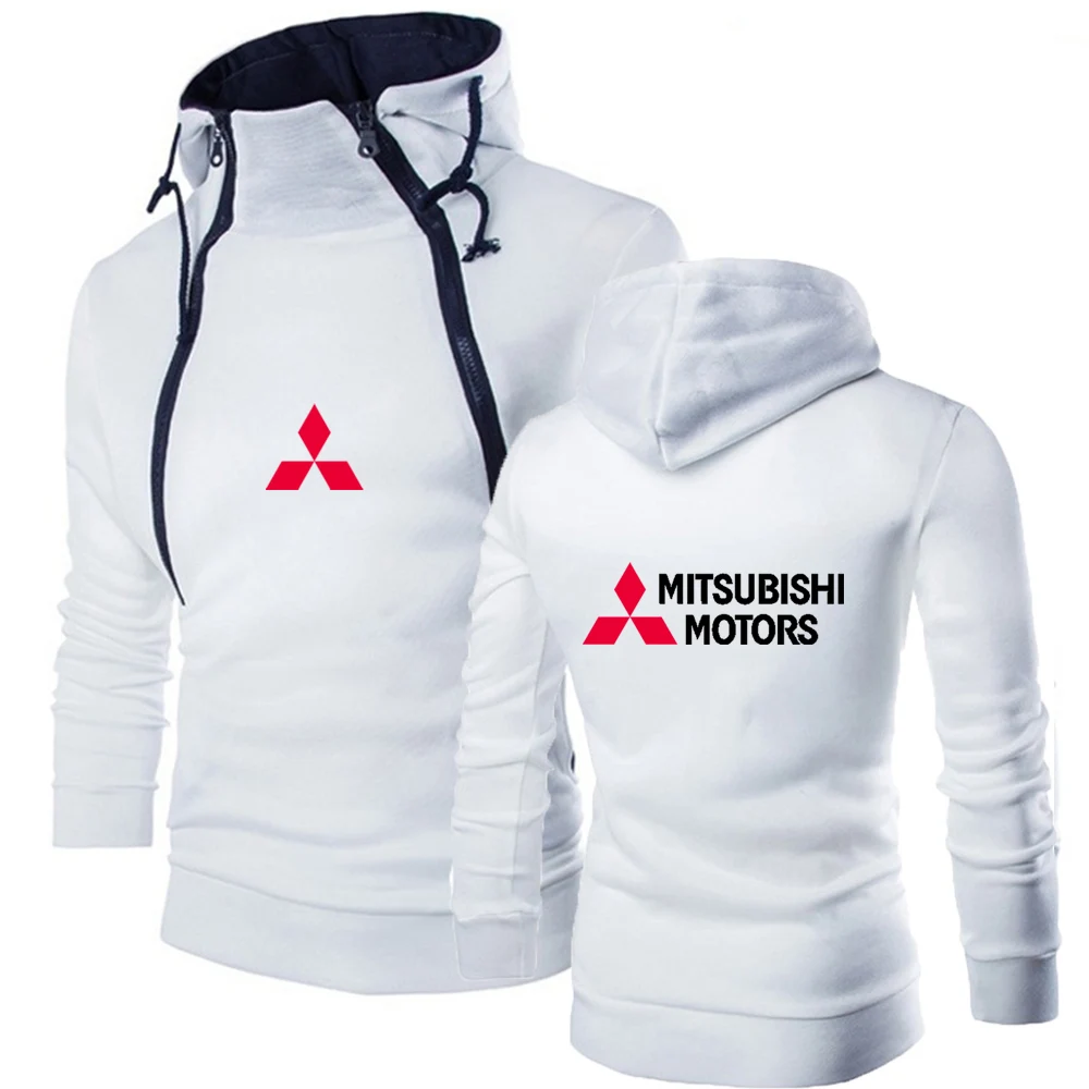 

2023 Spring Autumn Motorcycle For mitsubishi Logo Print Hip Hop Streetwear Cotton Pullover Double Diagonal Zipper Design Hoodies