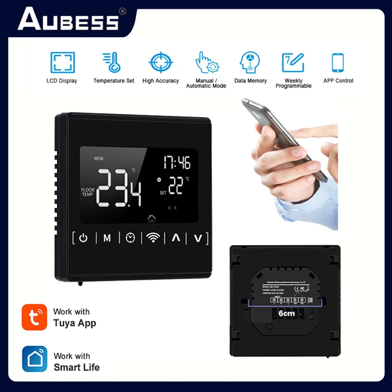 

Умный термостат Tuya с Wi-Fi, электрический нагреватель пола, контроль температуры, программируемое приложение, ЖК-дисплей, дистанционное управ...