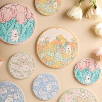 cartoon flower and rabbit coaster japanese cute household mug coasters absorbent ceramic and corkwood mat non slip placemat