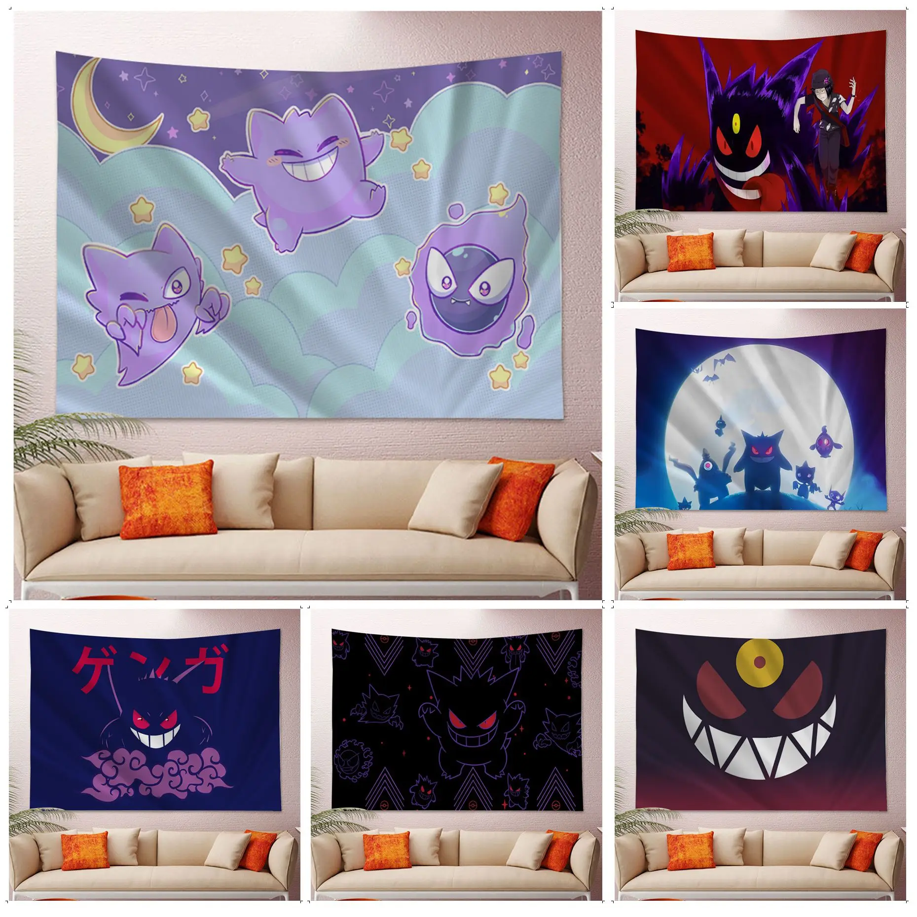 

BANDAI Pokemon Gengar Hanging Bohemian Tapestry Wall Hanging Decoration Household Decor Blanket