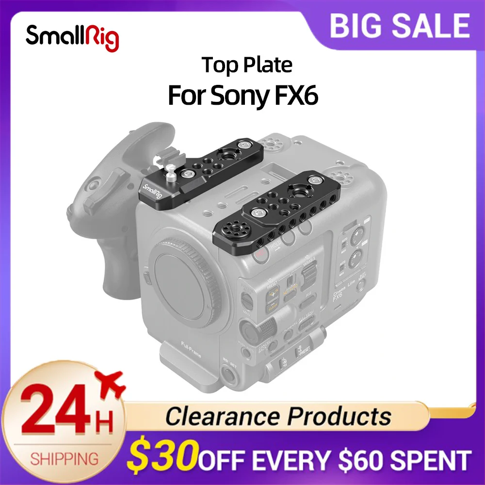 

SmallRig Top Plate For Sony FX6 Multiple 1/4-20 threaded holes and two ARRI 3/8" -16 locating holes accessories 3186