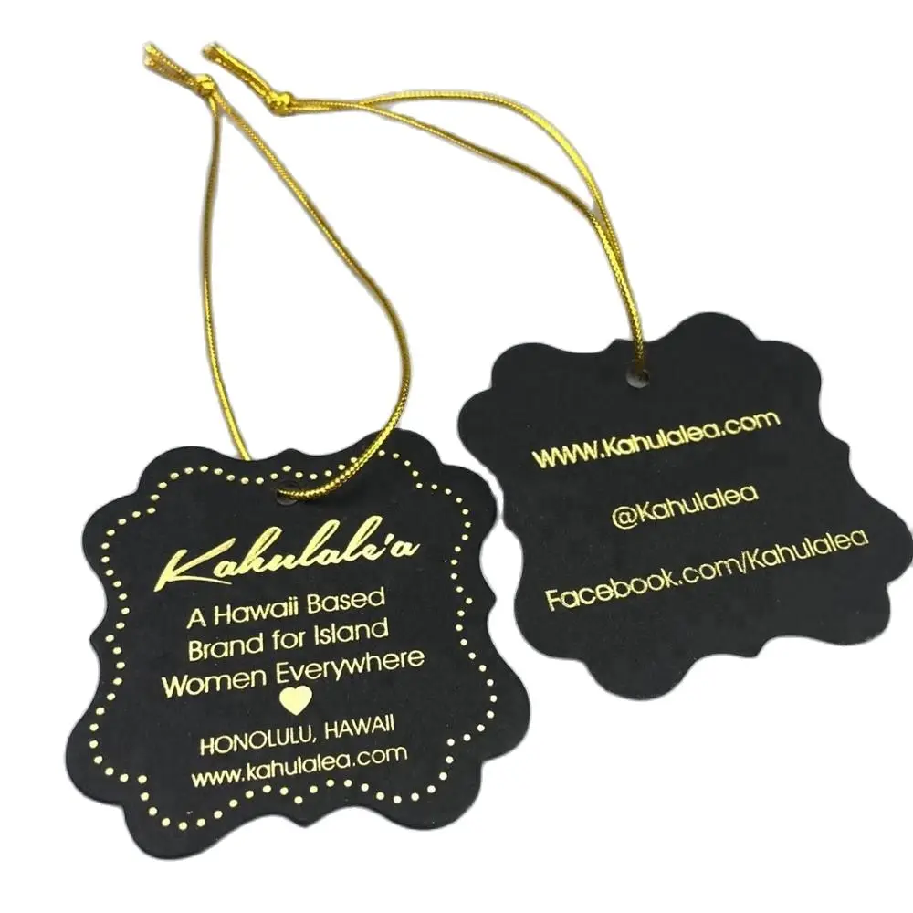 

Black cardboard thicker gold foil color print custom jewelry hang tags