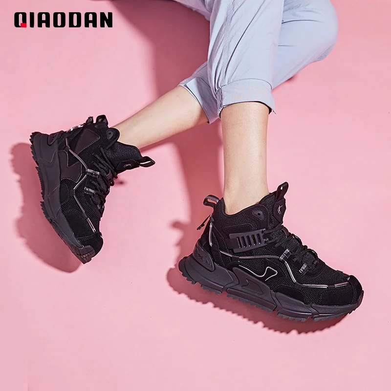 QIAODAN Women Sneakers 2023 New High-top Casual Couple Shoes Breathable Walking Daddy Sneaker Fashion Sports Shoes XM36200386