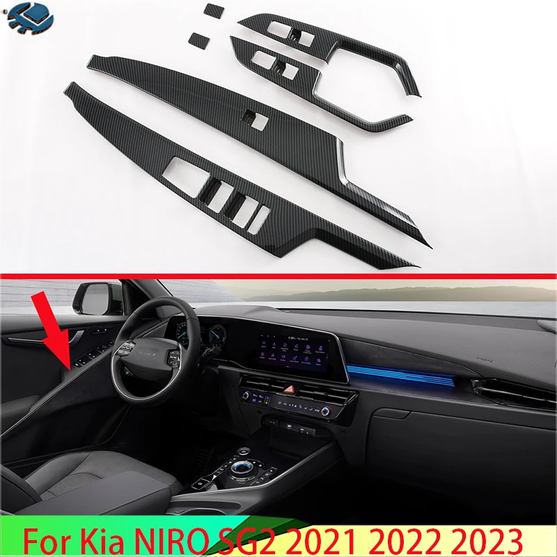 

For Kia NIRO SG2 2021 2022 2023 Car Accessories Carbon fiber style Door Window Armrest Cover Switch Panel Trim Molding Garnish