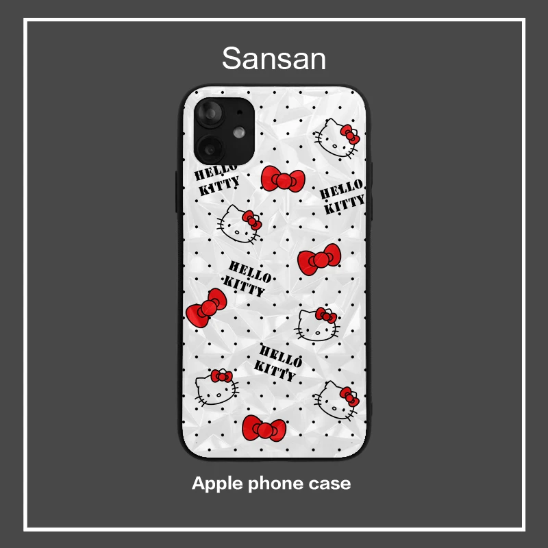 

Sanrio New Hello Kitty Apple 13Pro12Promax11Xs Japanese Kawaii Diamond Phone Case 14Plus Anti-Falling Case