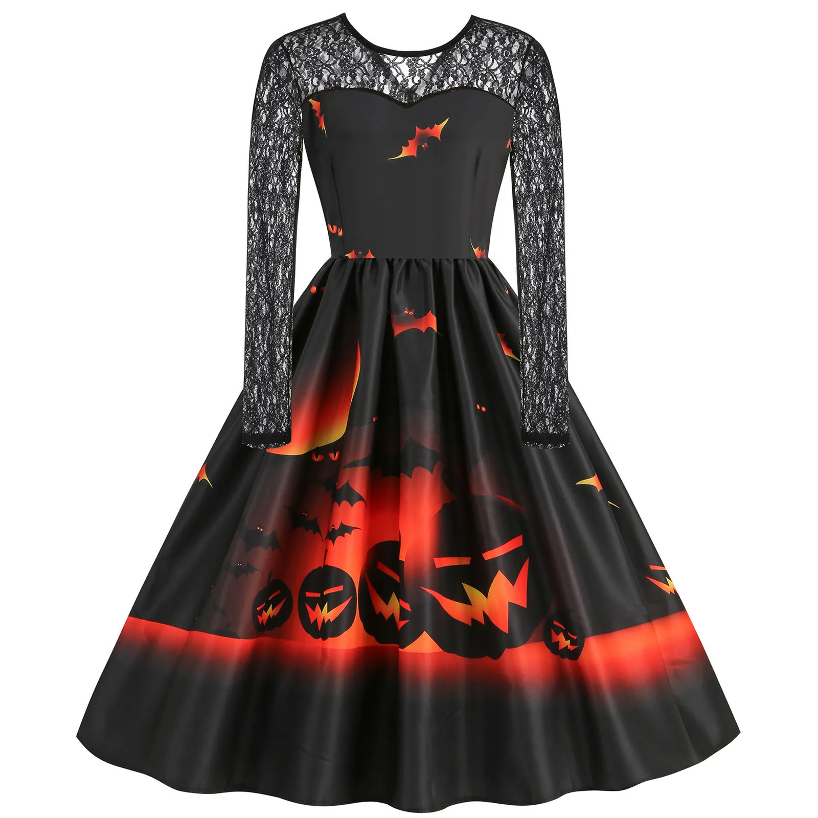 

Women Dress Lace Long Sleeve Round Neck Halloween Ladies Evening Party Women's Casual V Neck Side Split Beach Long Maxi Dress
