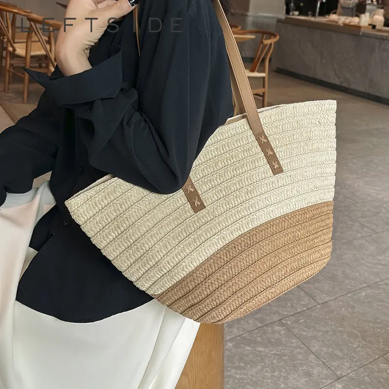

Женская Плетеная соломенная сумка-тоут LEFTSIDE в богемном стиле, летняя пляжная сумка для путешествий, женская большая сумка ручной работы, боковые сумки на плечо, 2023
