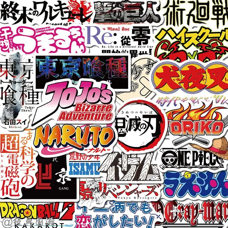 

65 мультяшных анимационных логотипов, популярных японских комиксов, компьютерных телефонов, Детская Водонепроницаемая наклейка