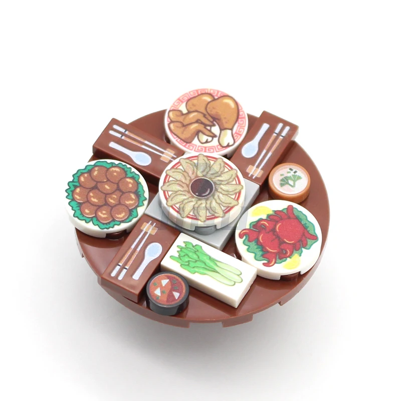 

Строительные блоки традиционной китайской еды Jiao Zi, рамен, мясо, красный краб, кубики, крылья кубики MOC, пластиковые сборные детали